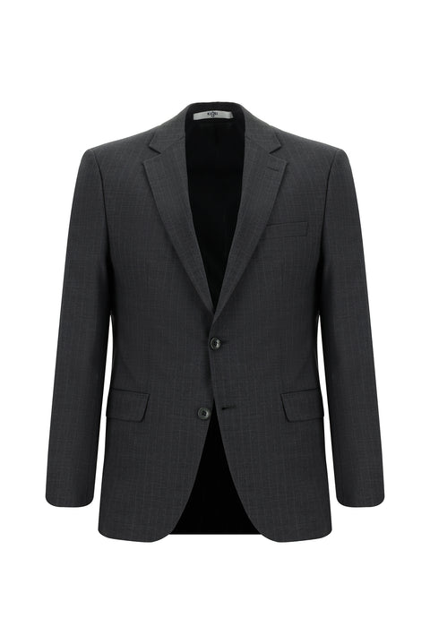 Koyu Füme 7 Drop Slim Fit Dar Kesim Yünlü Çizgili Takım Elbise