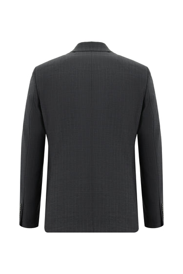  Koyu Füme Slim Fit Dar Kesim Yünlü Çizgili Klasik Takım Elbise