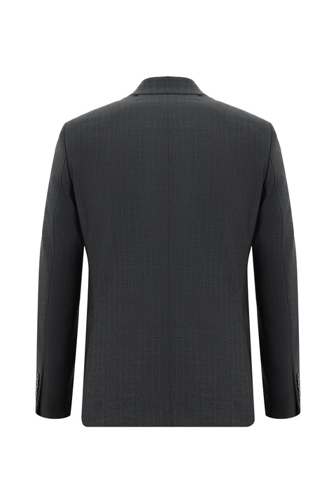 Koyu Füme 7 Drop Slim Fit Dar Kesim Yünlü Çizgili Takım Elbise