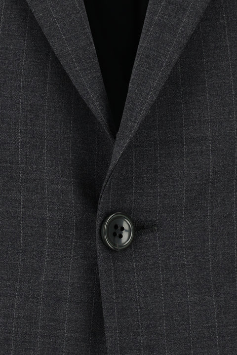 Koyu Füme 7 Drop Super Slim Fit Eksra Dar Kesim Yünlü Çizgili Takım Elbise