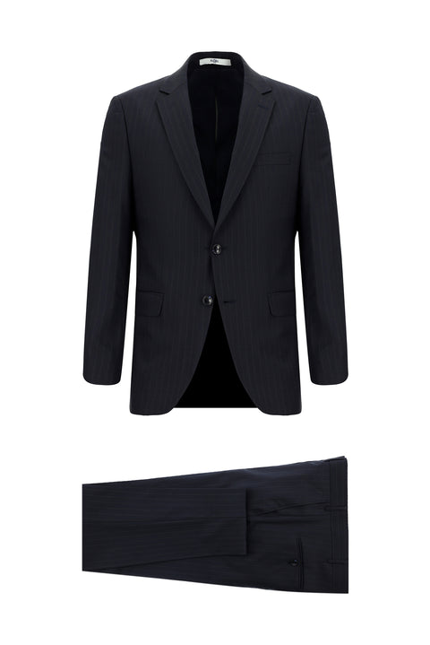 Black Navy 6 Drop Regular Fit Standard Cut Wool Striped Suit
