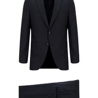Siyah Lacivert 7 Drop Slim Fit Dar Kesim Yünlü Çizgili Takım Elbise