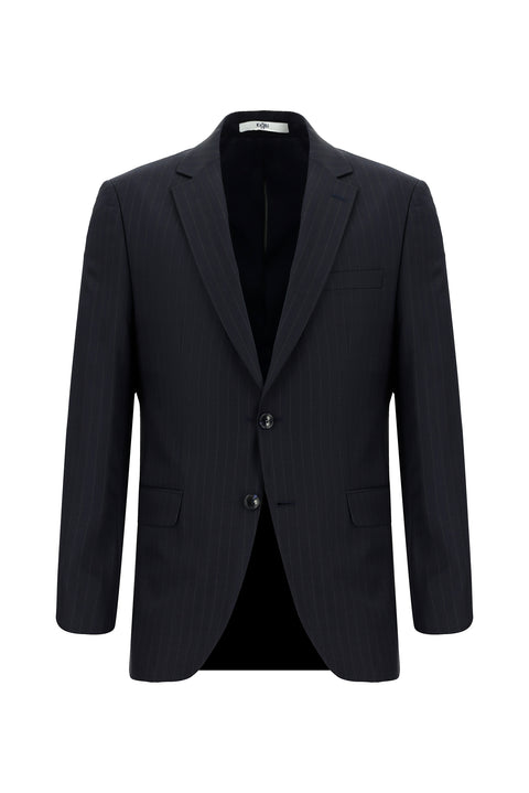 Siyah Lacivert 7 Drop Super Slim Fit Eksra Dar Kesim Yünlü Çizgili Takım Elbise