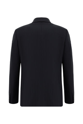  Siyah Lacivert Super Slim Fit Ekstra Dar Kesim Yünlü Çizgili Klasik Takım Elbise