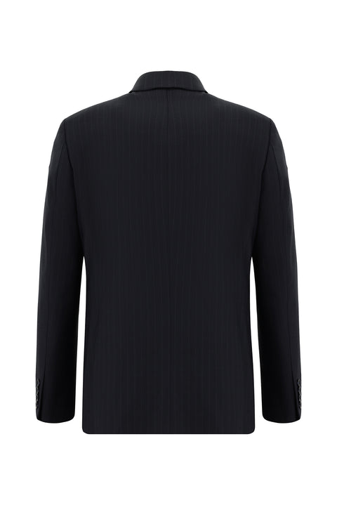 Siyah Lacivert 7 Drop Super Slim Fit Eksra Dar Kesim Yünlü Çizgili Takım Elbise