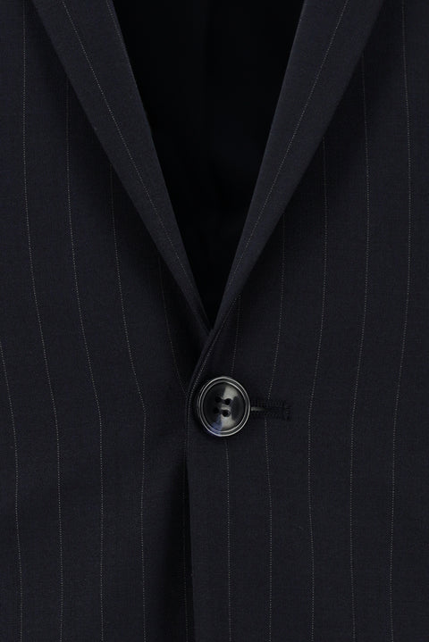 Siyah Lacivert 6 Drop Regular Fit Standart Kesim Yünlü Çizgili Takım Elbise