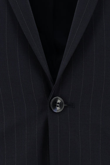 Siyah Lacivert 7 Drop Slim Fit Dar Kesim Yünlü Çizgili Klasik Takım Elbise