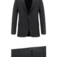 Koyu Füme Slim Fit Dar Kesim Yünlü Klasik Çizgili Takım Elbise