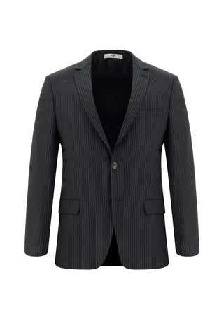  Koyu Füme Slim Fit Dar Kesim Yünlü Klasik Çizgili Takım Elbise