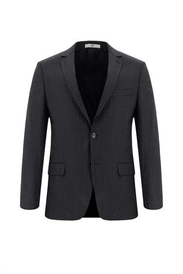 Koyu Füme Slim Fit Dar Kesim Yünlü Klasik Çizgili Takım Elbise