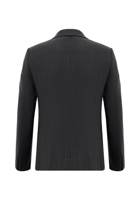 Koyu Füme 7 Drop Slim Fit Dar Kesim Yünlü Çizgili Takım Elbise