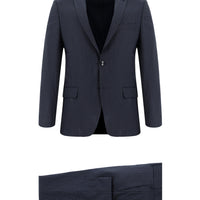 Orta Lacivert 7 Drop Super Slim Fit Eksra Dar Kesim Yünlü Çizgili Takım Elbise