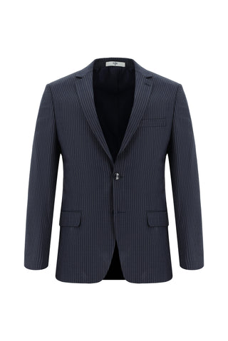  Orta Lacivert 7 Drop Super Slim Fit Eksra Dar Kesim Yünlü Çizgili Takım Elbise