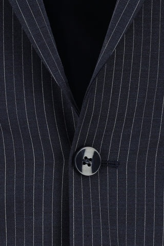  Orta Lacivert Super Slim Fit Ekstra Dar Kesim Yünlü Klasik Çizgili Takım Elbise