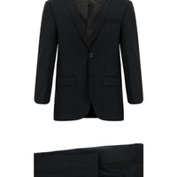 Siyah 7 Drop Slim Fit Dar Kesim Yünlü Çizgili Takım Elbise