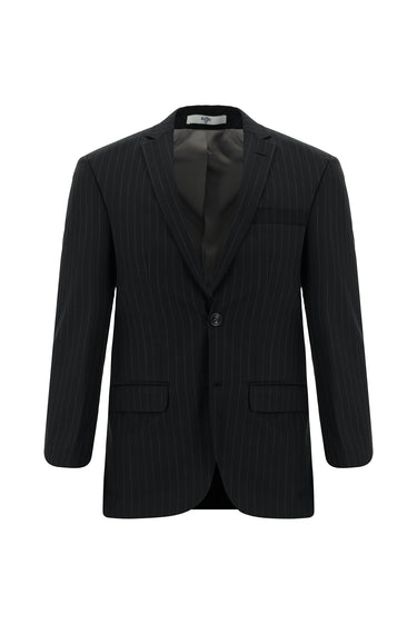 Siyah 7 Drop Slim Fit Dar Kesim Yünlü Çizgili Takım Elbise