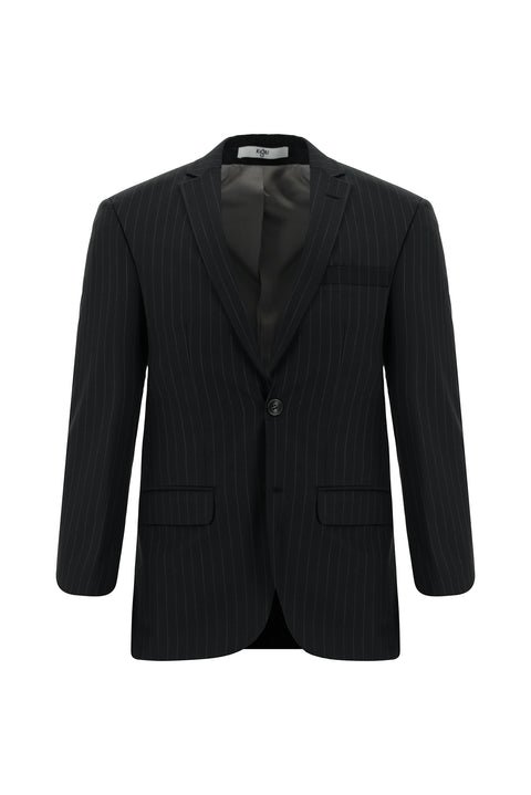 Siyah 7 Drop Slim Fit Dar Kesim Yünlü Çizgili Takım Elbise
