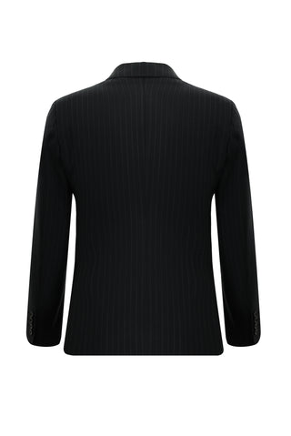  Siyah Super Slim Fit Ekstra Dar Kesim Yünlü Klasik Çizgili Takım Elbise