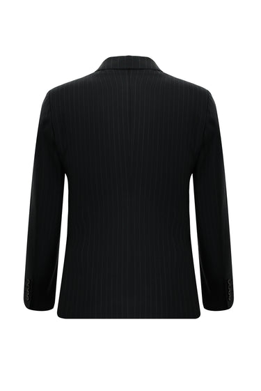 Siyah 7 Drop Slim Fit Dar Kesim Yünlü Çizgili Takım Elbise
