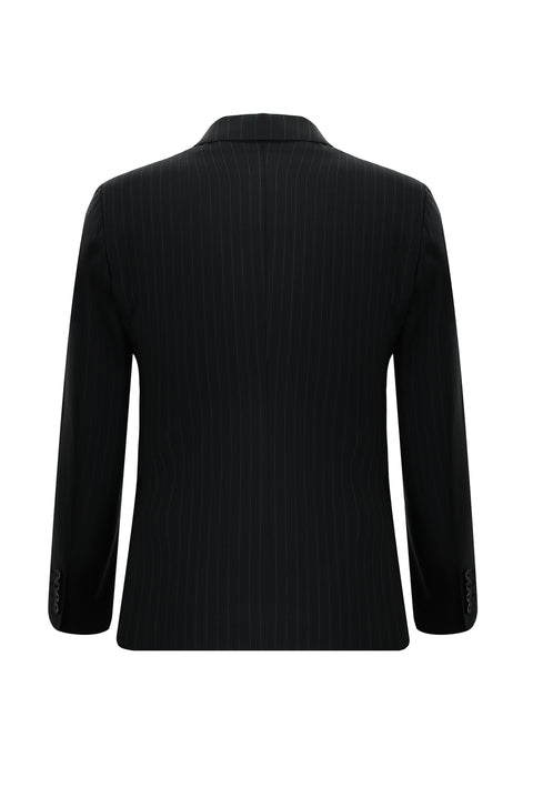 Siyah 7 Drop Slim Fit Dar Kesim Yünlü Çizgili Takım Elbise