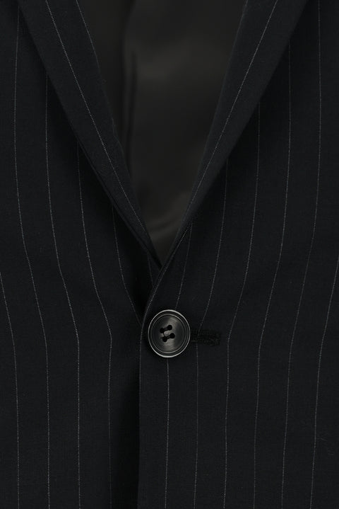 Siyah 7 Drop Super Slim Fit Eksra Dar Kesim Yünlü Çizgili Takım Elbise