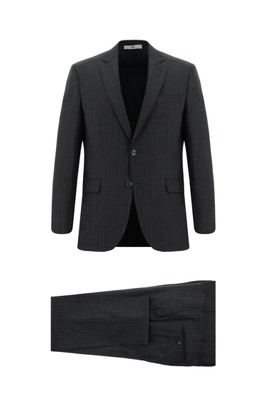  Koyu Füme Slim Fit Dar Kesim Yünlü Klasik Çizgili Takım Elbise