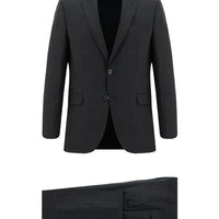 Koyu Füme 7 Drop Slim Fit Dar Kesim Yünlü Çizgili Takım Elbise
