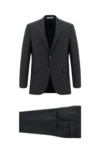  Koyu Füme 7 Drop Slim Fit Dar Kesim Yünlü Çizgili Takım Elbise