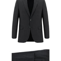 Koyu Füme Slim Fit Dar Kesim Yünlü Klasik Çizgili Takım Elbise