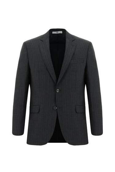  Koyu Füme Slim Fit Dar Kesim Yünlü Klasik Çizgili Takım Elbise