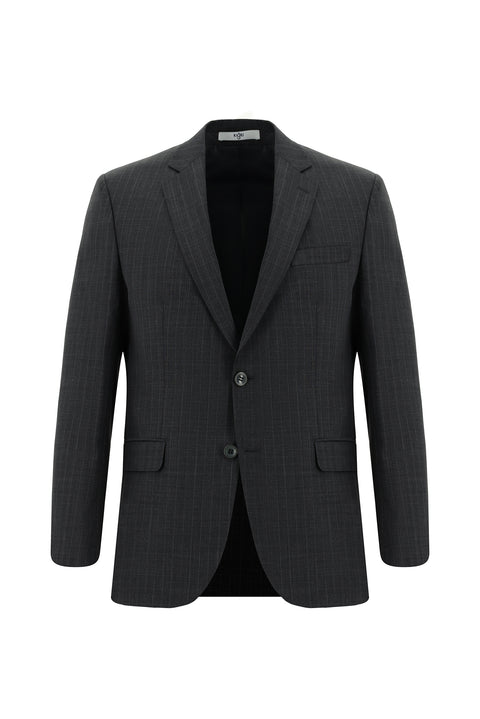 Koyu Füme 7 Drop Slim Fit Dar Kesim Yünlü Çizgili Takım Elbise