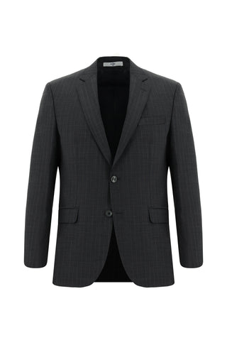  Koyu Füme 7 Drop Slim Fit Dar Kesim Yünlü Çizgili Takım Elbise