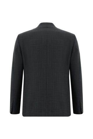  Koyu Füme Slim Fit Dar Kesim Yünlü Klasik Çizgili Takım Elbise