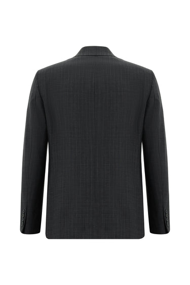  Koyu Füme Slim Fit Dar Kesim Yünlü Klasik Çizgili Takım Elbise