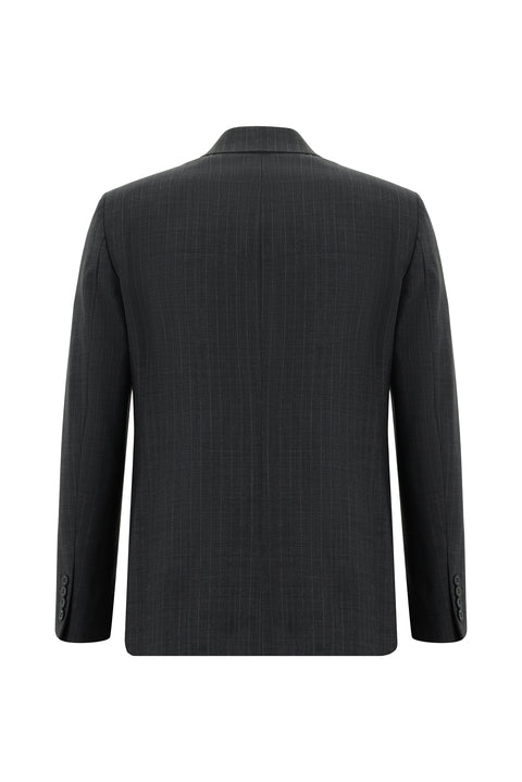 Koyu Füme 7 Drop Slim Fit Dar Kesim Yünlü Çizgili Takım Elbise