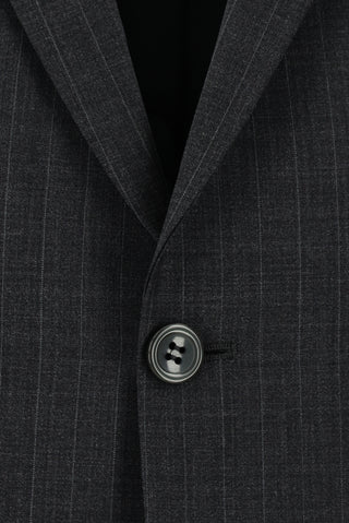  Koyu Füme Slim Fit Dar Kesim Yünlü Klasik Çizgili Takım Elbise