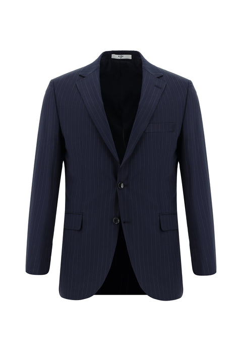 Koyu Lacivert 7 Drop Slim Fit Dar Kesim Yünlü Çizgili Takım Elbise