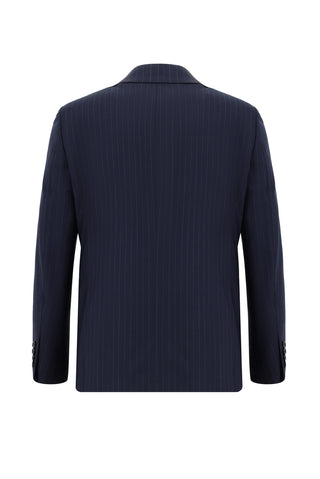  Koyu Lacivert Regular Fit Yünlü Çizgili Klasik Takım Elbise