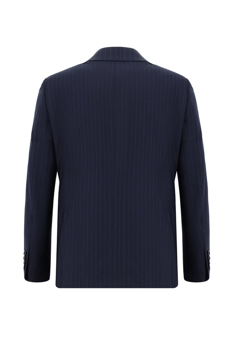 Koyu Lacivert 6 Drop Regular Fit Standart Kesim Yünlü Çizgili Takım Elbise