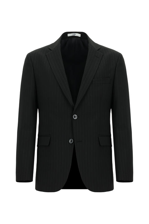 Black 7 Drop Slim Fit Narrow Cut Wool Striped Suit