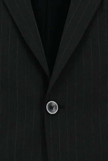  Siyah Slim Fit Dar Kesim Yünlü Klasik Çizgili Takım Elbise