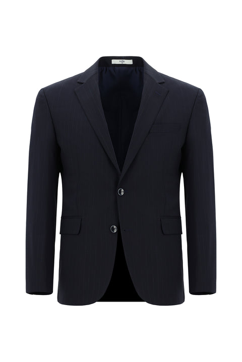 Koyu Lacivert 7 Drop Slim Fit Dar Kesim Yünlü Çizgili Takım Elbise