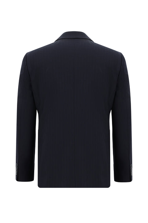 Koyu Lacivert 7 Drop Slim Fit Dar Kesim Yünlü Çizgili Takım Elbise