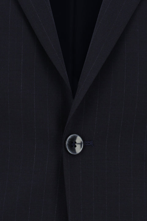 Koyu Lacivert 7 Drop Slim Fit Dar Kesim Yünlü Çizgili Takım Elbise