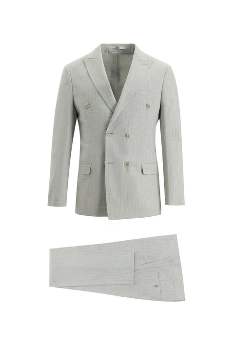 Açık Gri 7 Drop Super Slim Fit Eksra Dar Kesim Kruvaze Takım Elbise