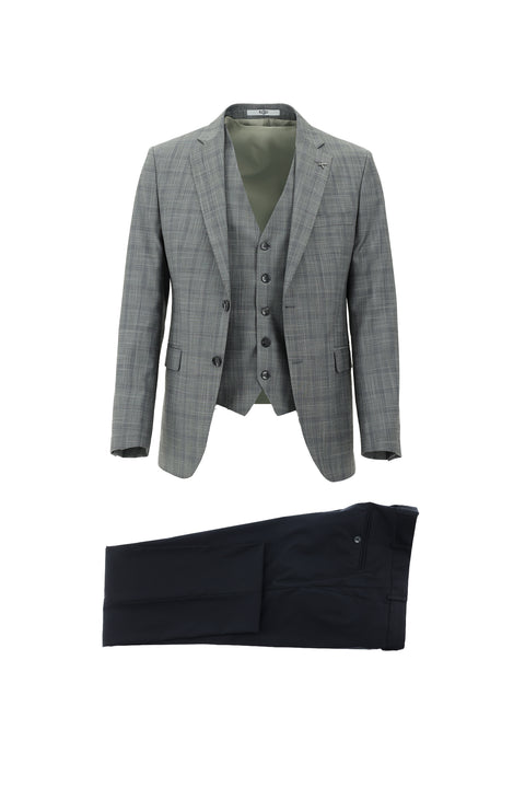 Orta Gri 7 Drop Slim Fit Dar Kesim Kombinli Yelekli Takım Elbise