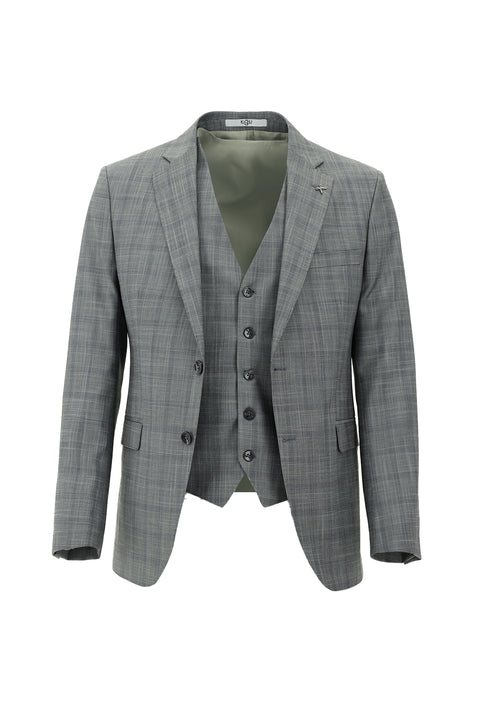 Orta Gri 7 Drop Slim Fit Dar Kesim Kombinli Yelekli Takım Elbise