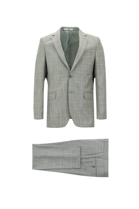 Açık Gri 6 Drop Regular Fit Standart Kesim Kareli Takım Elbise