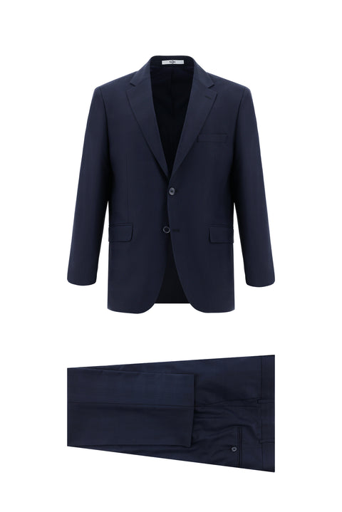 Koyu Lacivert 4 Drop Relaxed Fit Rahat Kesim Ekose Takım Elbise