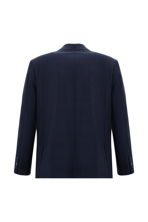 Koyu Lacivert 7 Drop Slim Fit Dar Kesim Ekose Takım Elbise